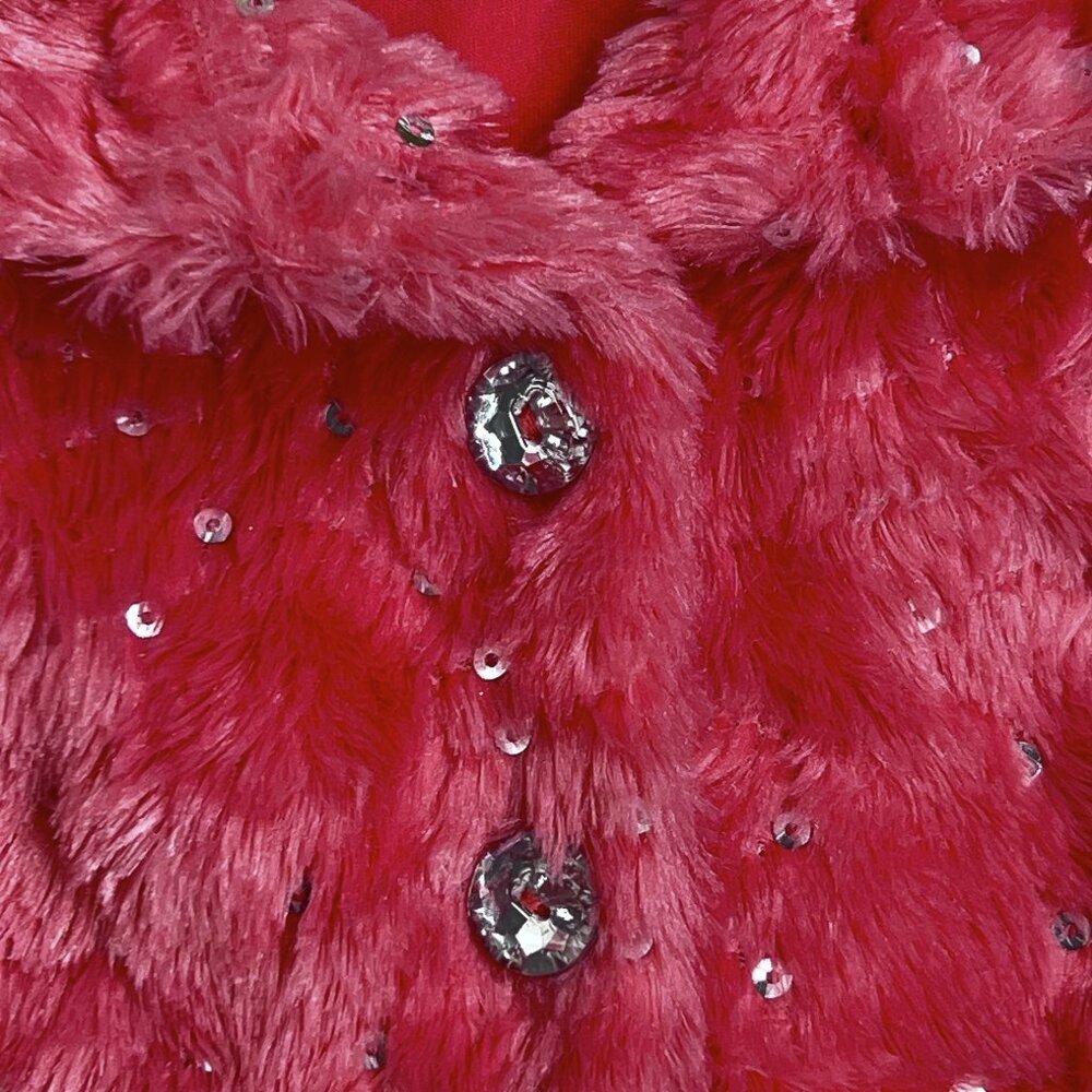 Little Lass Girls' Melon Pink Orange Faux Fur Vest Sparkle Buttons Rose Size 5 - Picture 3 of 5